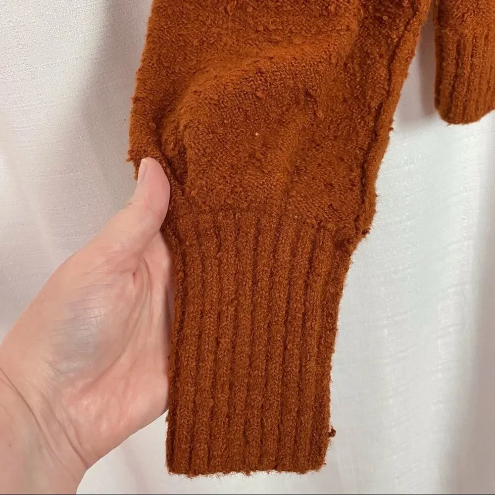 Free People Dark Orange Burnt Butter Reverie V Neck Blouson Sleeve Sweater NWT